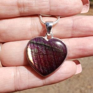 Red Flash Labradorite Heart Pendant